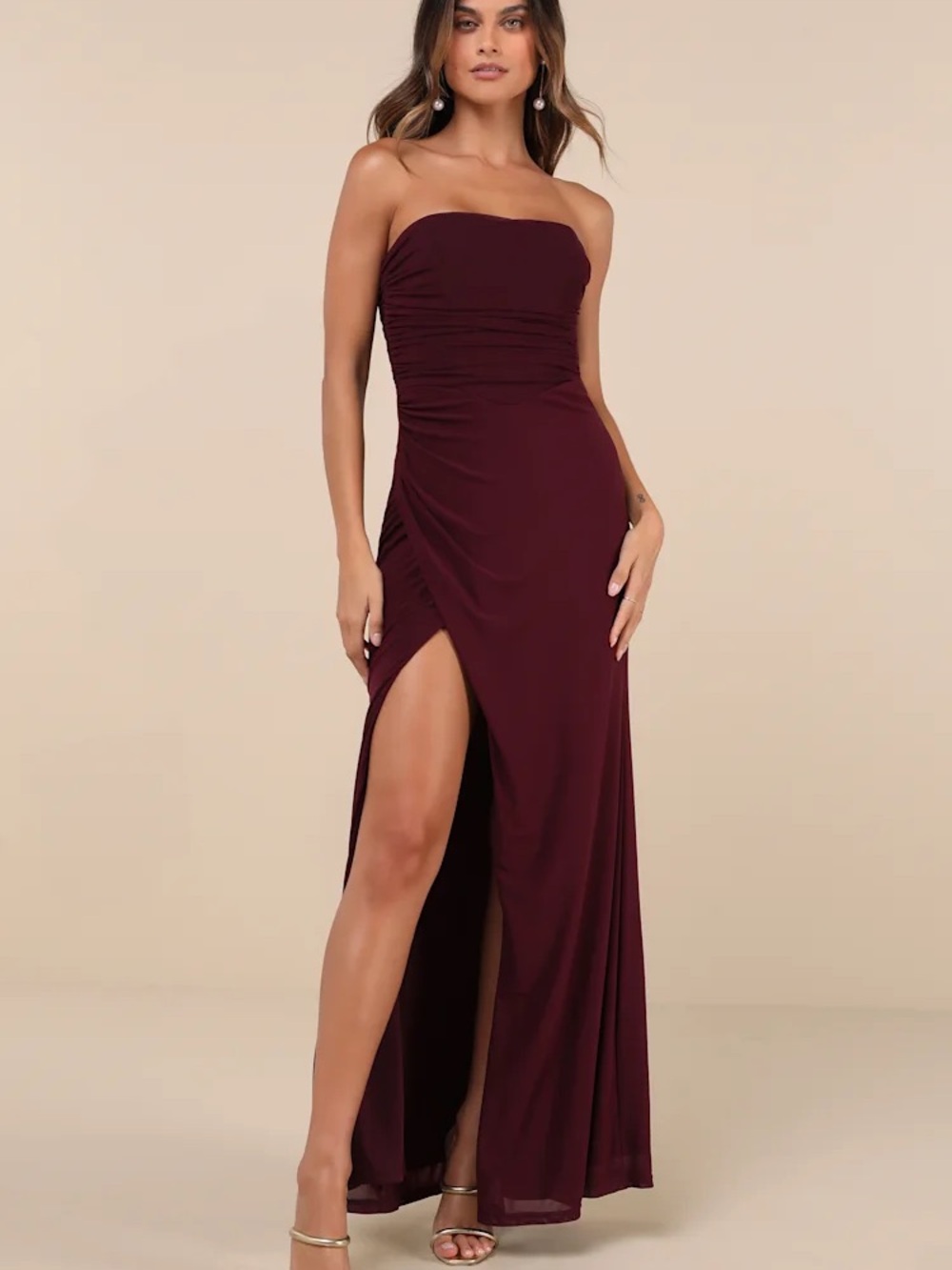 Lulus Epitome of Allure Purple Mesh Strapless Ruched Maxi Dress